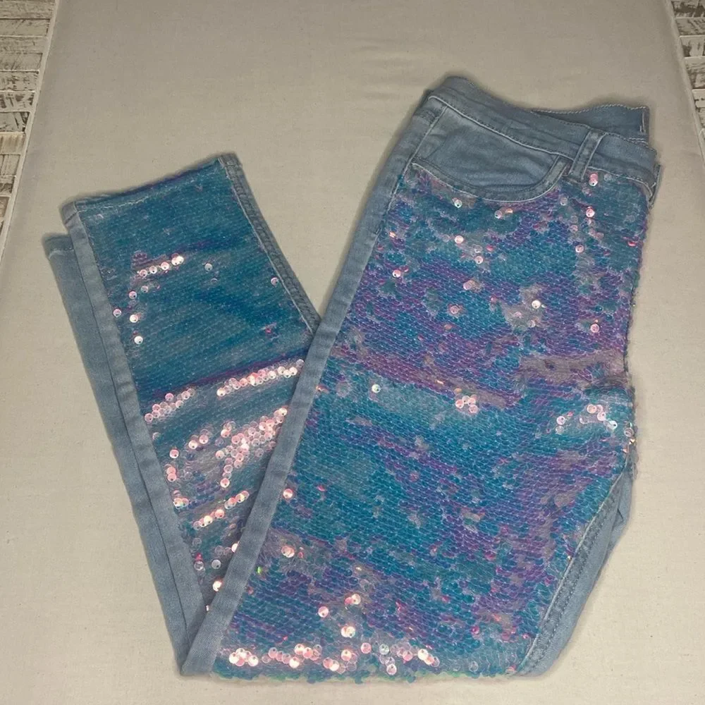 Justice mermaid sequin jeans for girls size 14 NWT swifty concert jeans